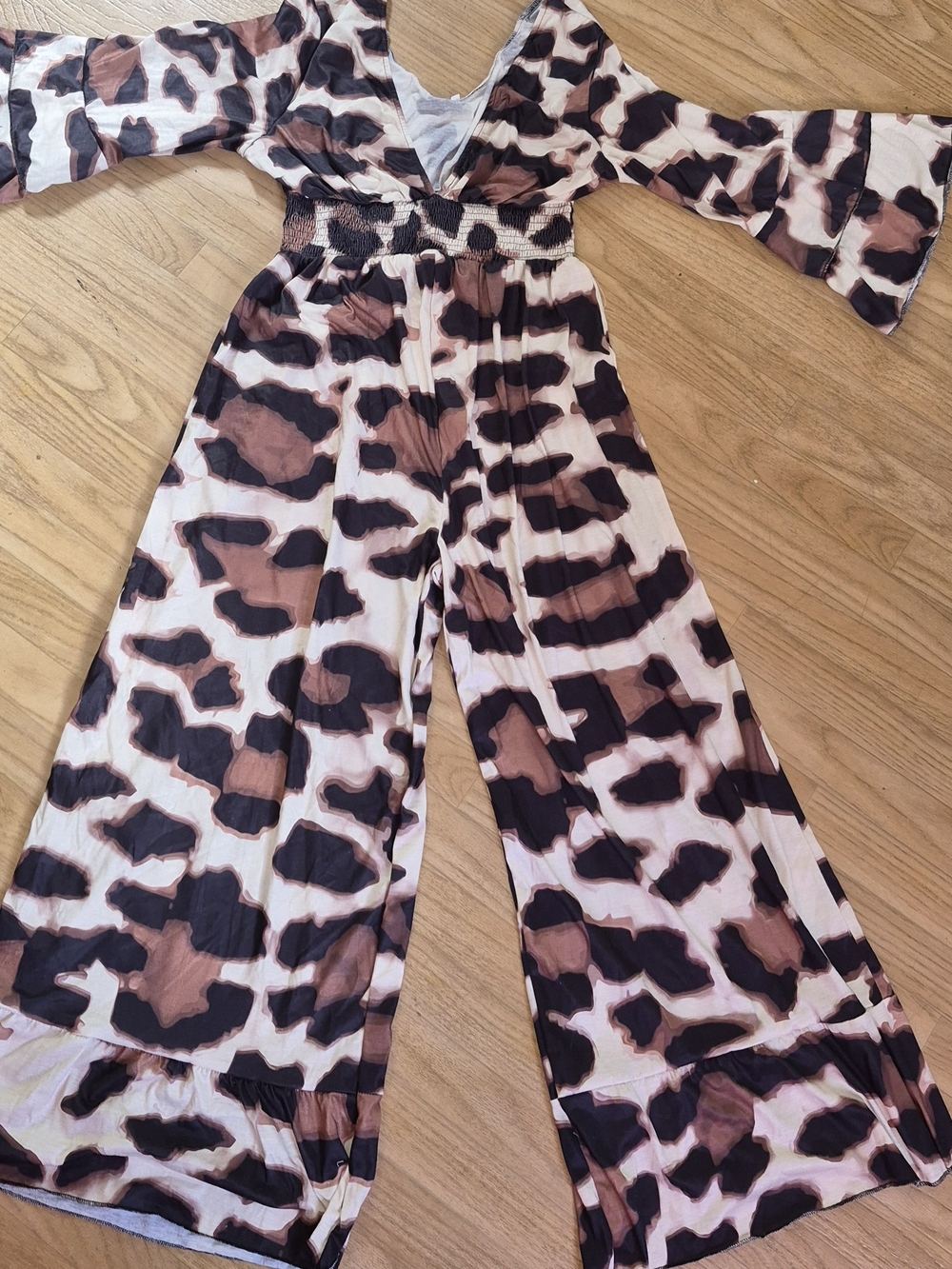 Wide-Leg Printed Jumpsuit in Brown & Black